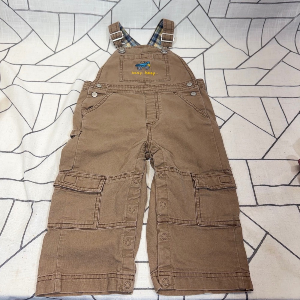 Gymboree Overalls 2T Brown Junior Workman Dump Truck Plaid Lined Canvas 2005
